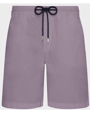 Vilebrequin Satin Cotton Elastic Waist Bermuda Shorts Solid - Purple