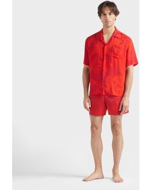 Vilebrequin Viscose Bowling Shirt Flower Power - Red