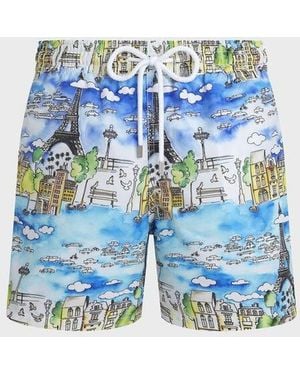 Vilebrequin Swim Shorts Paris Aquarelle - Blue
