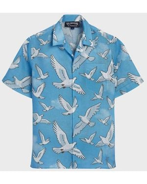 Vilebrequin Linen Bowling Shirt Doves - X 3.paradis - Shirt - Chelly - Blue - Size S