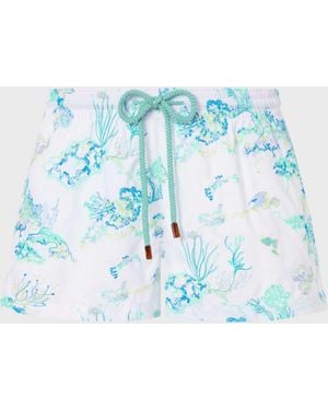 Vilebrequin Embroidered Stretch Swim Trunks Coral Reef - Limited Edition - Shorty - Fiona - White - Size Xs - Blue