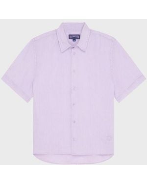 Vilebrequin Mineral Dye Linen Bowling Shirt - Purple