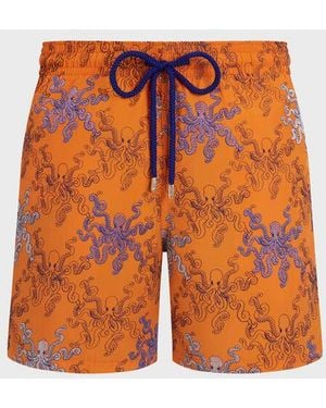 Vilebrequin Embroidered Swim Trunks Octopus In Stripes - Limited Edition - Swimwear - Mistral - Orange - Size S
