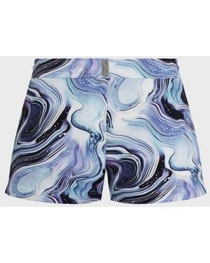 Vilebrequin Flat Belt Stretch Swim Trunks Marble - Shorty - Ferise - White - Size Xs - Blue