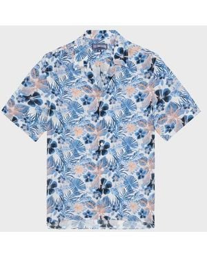 Vilebrequin Viscose Bowling Shirt Island Flowers - Blue