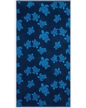 Vilebrequin Organic Cotton Beach Towel Ronde Des Tortues Jacquard - Blue