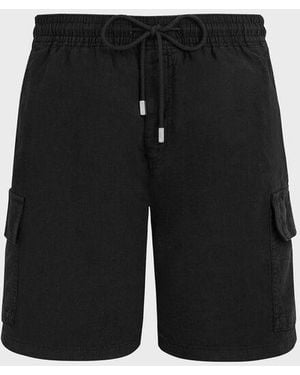 Vilebrequin Linen Bermuda Shorts Cargo Pockets - Black