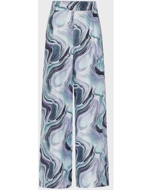 Vilebrequin Wide-Leg Silk Trousers Marble - Blue
