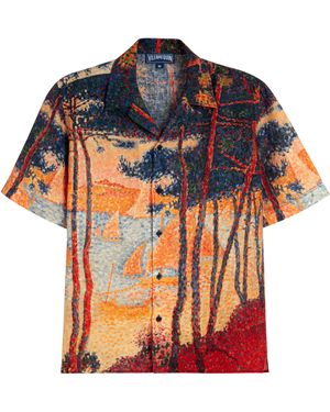 Vilebrequin Linen Bowling Shirt Voiles De Pin - Orange