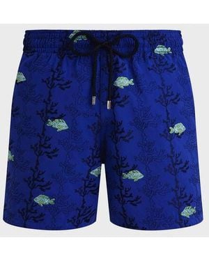 Vilebrequin Swim Shorts Embroidered Seaweed - Blue