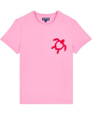 Vilebrequin Organic Cotton T-Shirt Flocked Turtle Heart Tahiti - Pink