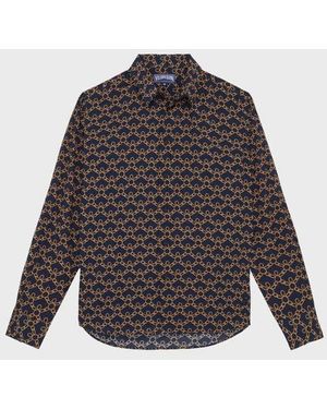 Vilebrequin Cotton Voile Shirt Turtles Chain - Shirt - Caracal - Blue - Size Xl - Grey