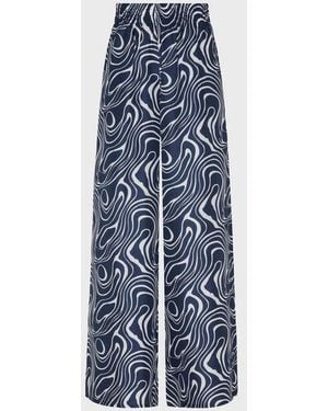 Vilebrequin Wide-Leg Silk Trousers Waves - Blue