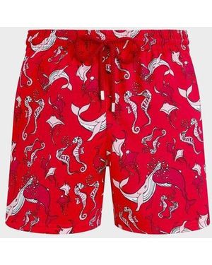 Vilebrequin Stretch Short Swim Shorts Whales Love - Red