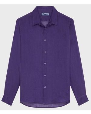 Vilebrequin Camicia Uomo Tinta Unita - Viola