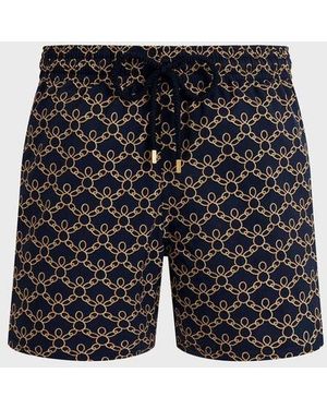 Vilebrequin Stretch Short Swim Shorts Turtles Chain - Black