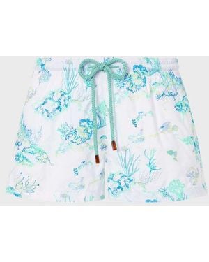 Vilebrequin Embroidered Stretch Swim Trunks Coral Reef - Limited Edition - Shorty - Fiona - White - Size Xs - Blue