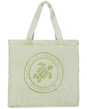 Vilebrequin Tote Bag De Plage En Lin Unisexe Teinture Minérale - Vert