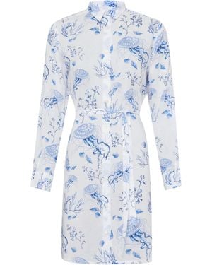 Vilebrequin Viscose Shirt Dress Medusa And Shells - Blue