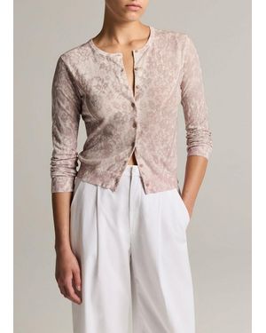 Vince Lace-Print Italian Cotton-Blend Cardigan - Natural