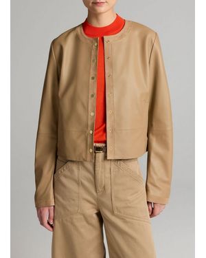 Vince Suede-Trimmed Leather Cropped Jacket - Natural