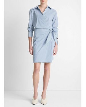 Vince Furrow Stripe Cotton-Blend Wrap Dress - Blue