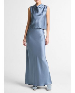 Vince Satin Maxi Slip Skirt - Blue