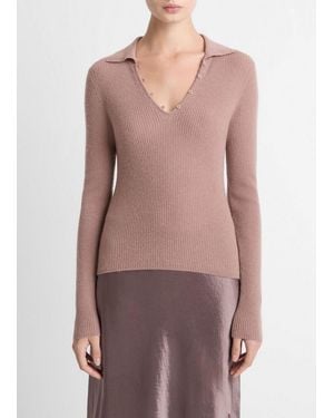 Vince Ribbed Cashmere-Silk Polo Jumper - Multicolour