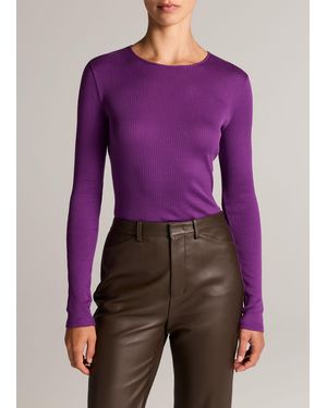 Vince Ribbed Pima Cotton Long-Sleeve T-Shirt - Purple
