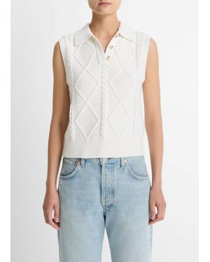 Vince Cable-Knit Wool & Cotton-Blend Sweater Vest - Blue