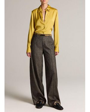 Vince High-Rise Wool-Blend Pintuck Wide-Leg Trouser - Multicolour