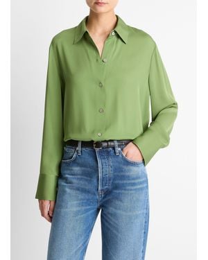 Vince Stretch-Silk Button-Front Blouse - Green