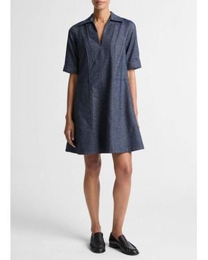 Vince Cotton-Linen Chambray A-Line Dress - Blue