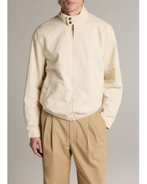 Vince Italian Cotton-Linen Band-Collar Bomber Jacket - Natural