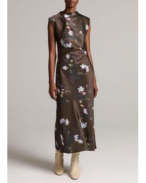 Vince Lily Vine Satin Draped Funnel-Neck Dress - Multicolor