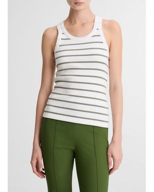 Vince Striped Ribbed Scoop-Neck Tank - Green