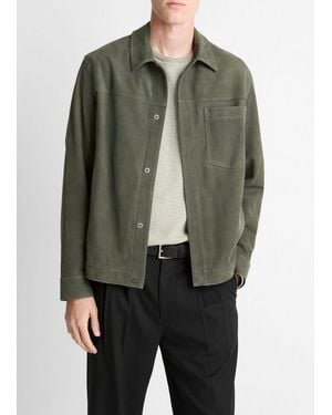 Vince Nubuck Leather Trucker Jacket - Gray