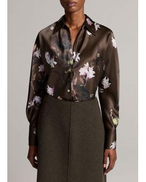 Vince Lily Vine Silk Bias Long-Sleeve Blouse - Black