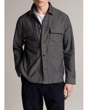 Vince Herringbone Cotton-Linen Overshirt - Grey