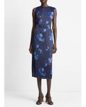 Vince Poppy Blur Crushed Satin Column Skirt - Blue