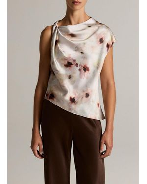 Vince Watercolour Floral Satin Twist-Shoulder Top - Multicolour
