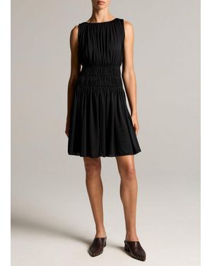 Vince Matte Jersey Gathered-Tier Sleeveless Dress - Black