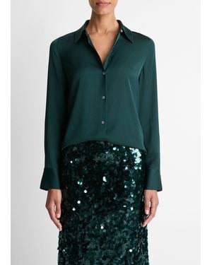Vince Silk-Blend Slim Button-Front Blouse - Green