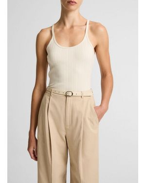Vince Variegated-Rib Cotton-Blend Tank - Natural