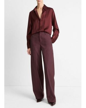 Vince Detachable-Collar Silk Satin Shirt - Red