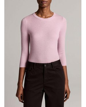 Vince Ribbed Cashmere-Silk Three-Quarter-Sleeve Sweater - Pink