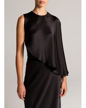 Vince Satin Asymmetric Draped Cape Top - Black