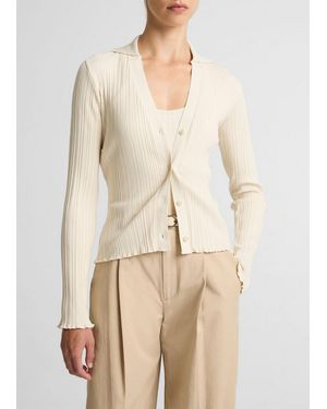 Vince Variegated-Rib Cotton-Blend Polo Top - Natural