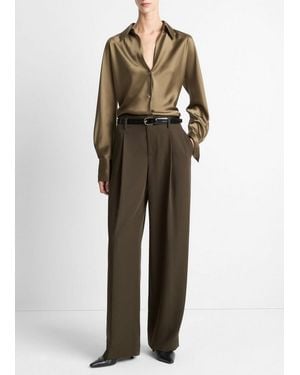 Vince High Waist Pleated Trouser - Green