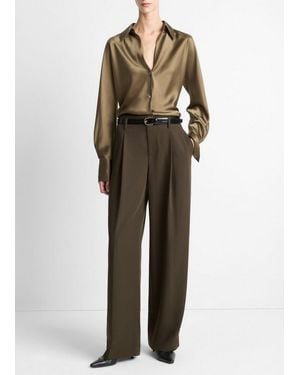 Vince High Waist Pleated Trouser - Green